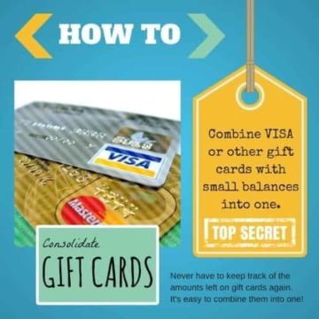 Consolidate Gift Cards - Combine gift cards into one! Combine and consolidate old low balance gift cards into one so you can use them all at once. Quick & easy!