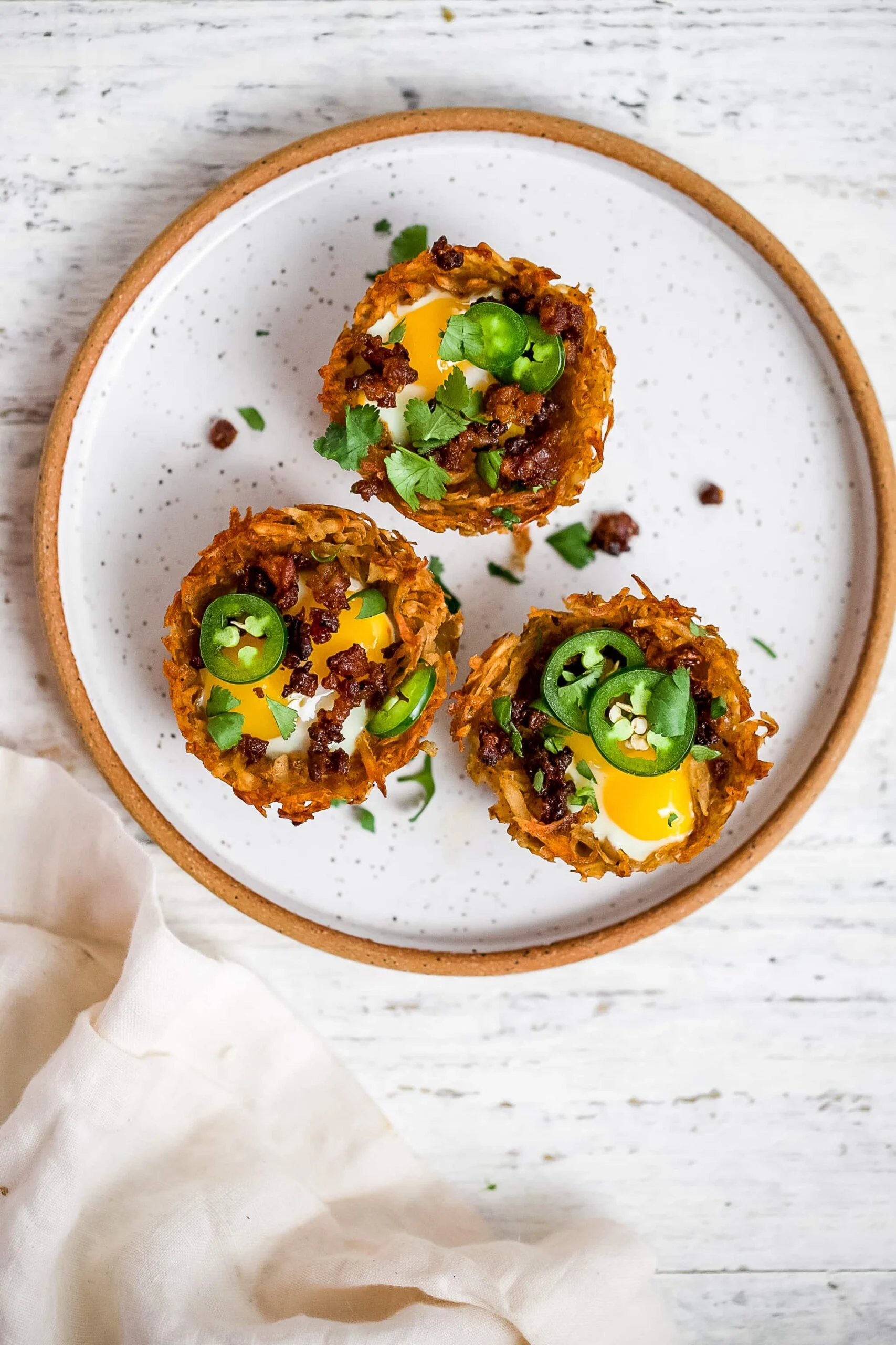 Crispy Potato Nests with Quail Eggs and Chorizo