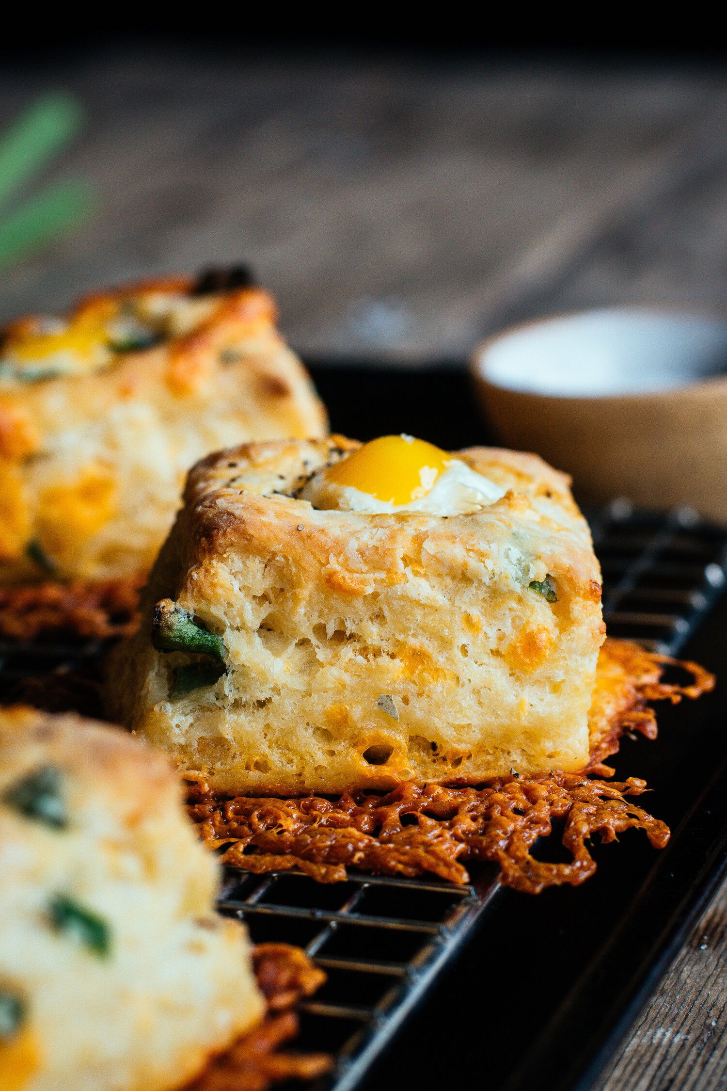 Quail Egg, Cheddar, and Green Onion Biscuits